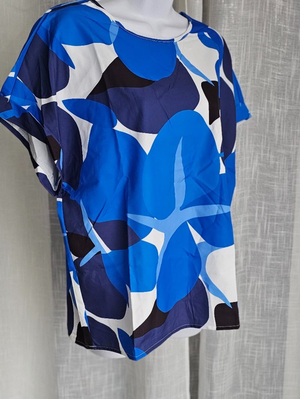 Shein Women Dolman Sleeve All Ove Print Blouse Blue Size L NEW